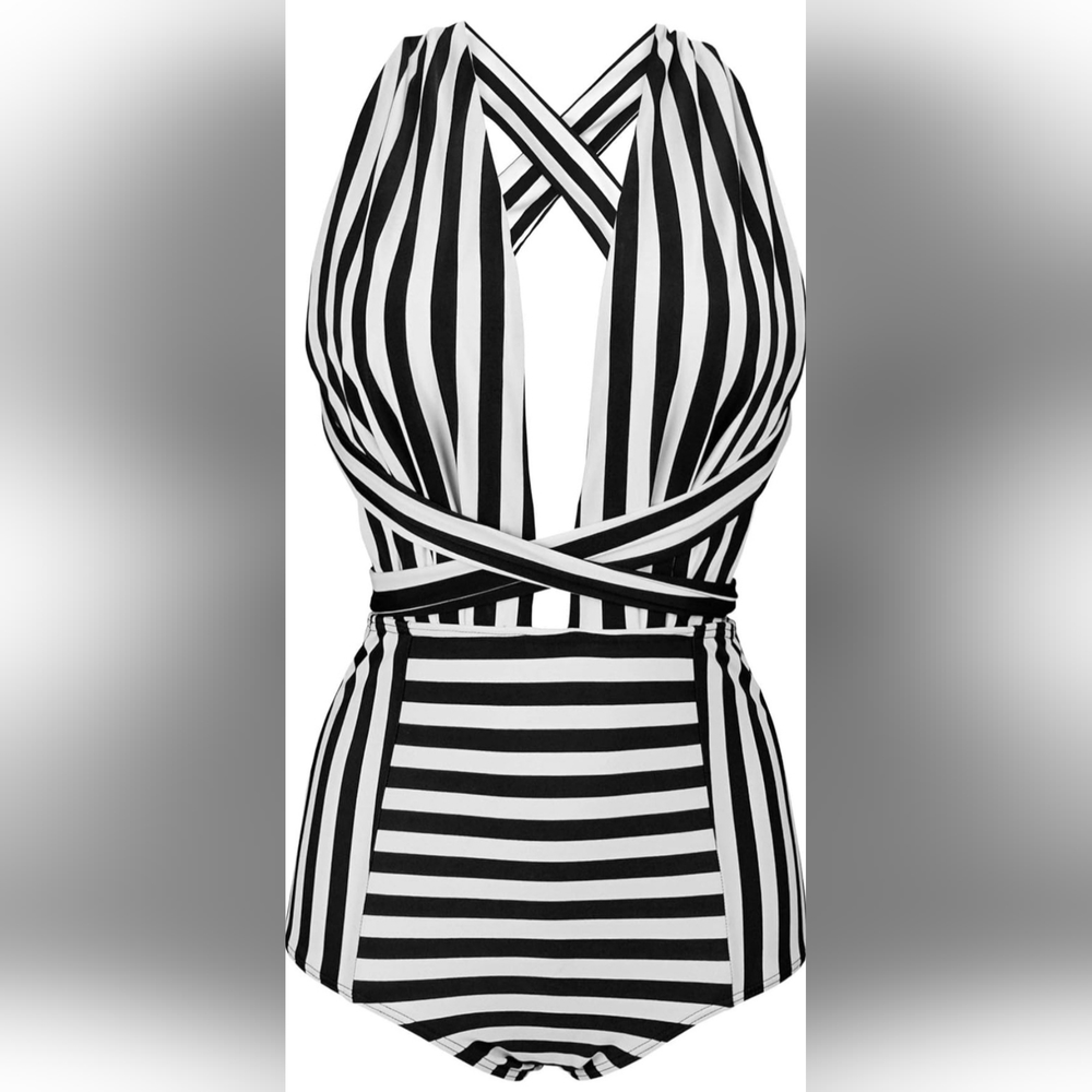 Retro one piece backless bathing suit